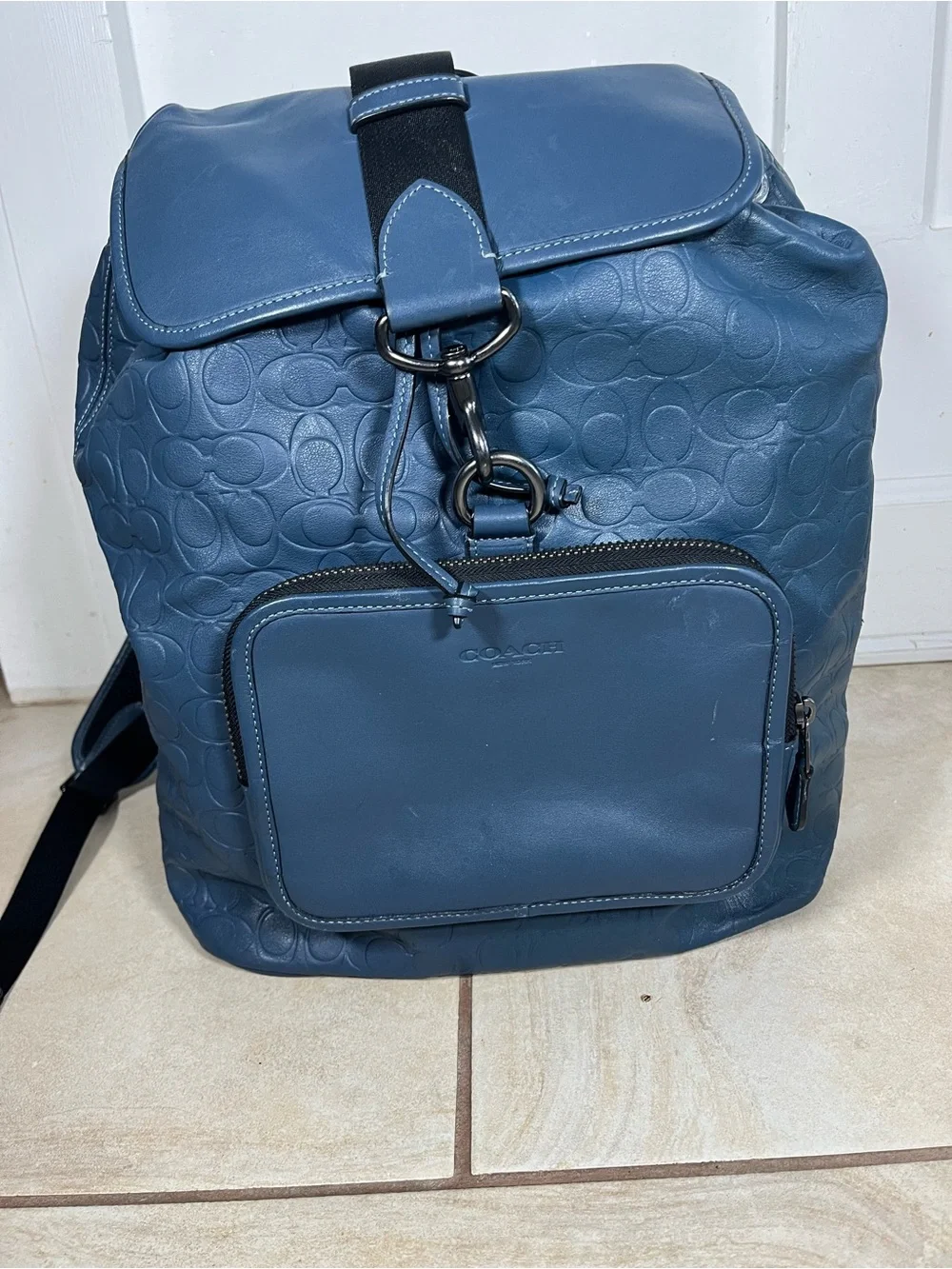 Coach Men/Womens Embossed Signature Leather Backpack in Blue